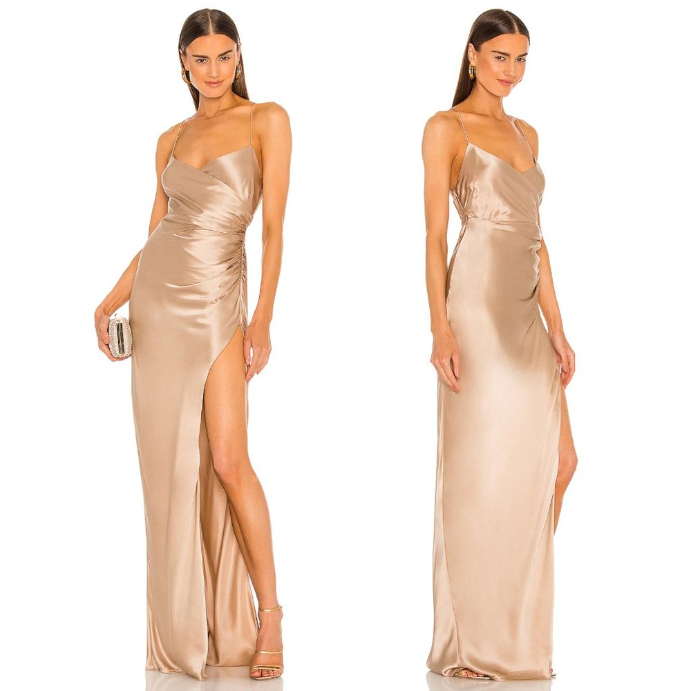 NEW The Sei X REVOLVE Strappy Gathered Gown in Champagne Nude Silk Size 4 Small - Picture 2 of 2